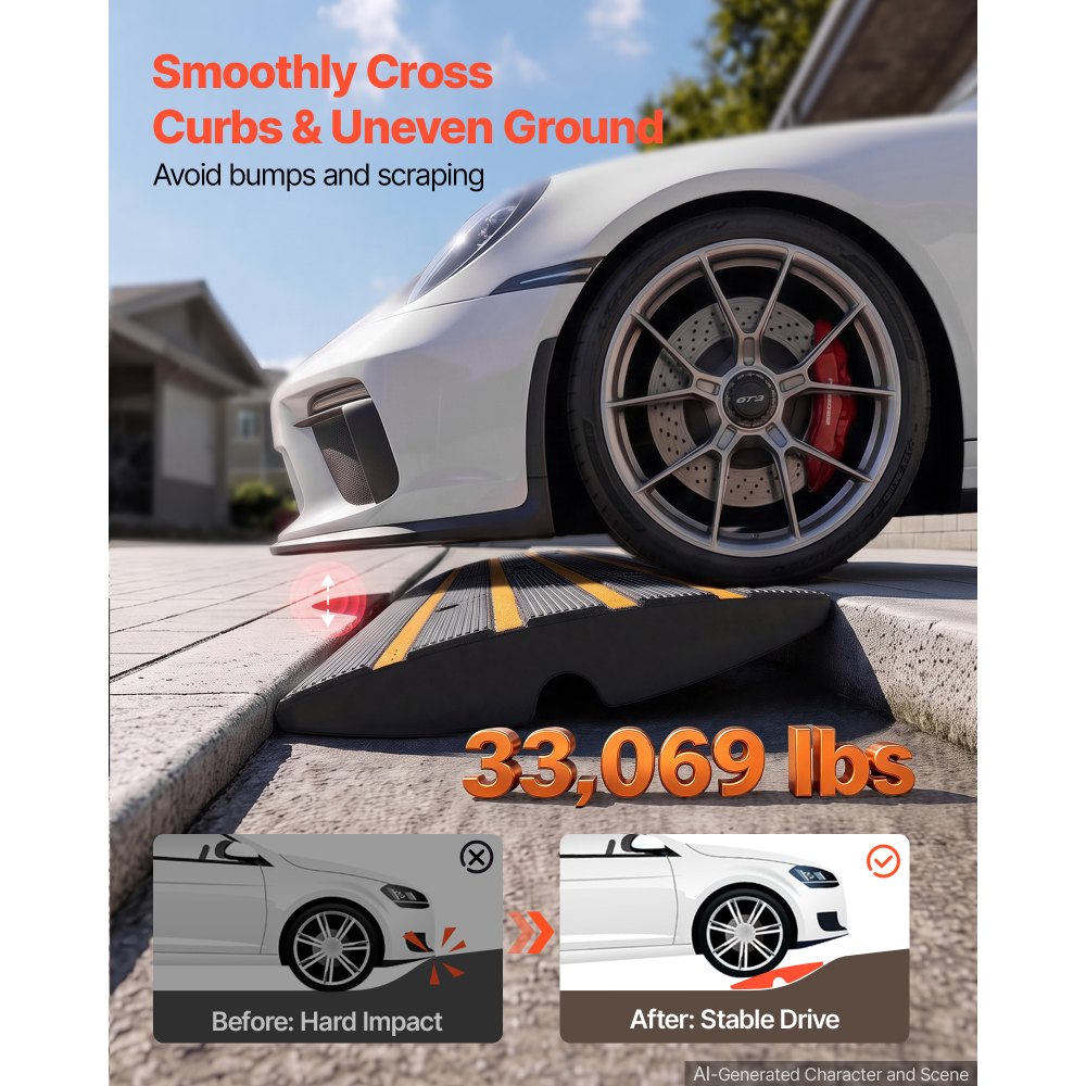 VEVOR Curb Ramp, 2 Pack, 2.6" Rise, Rubber Driveway Ramps, Heavy Duty 33069 lbs Weight Capacity Threshold Ramp