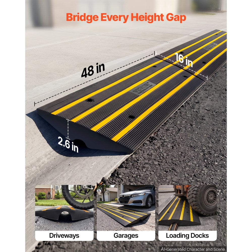 VEVOR Curb Ramp, 2 Pack, 2.6" Rise, Rubber Driveway Ramps, Heavy Duty 33069 lbs Weight Capacity Threshold Ramp