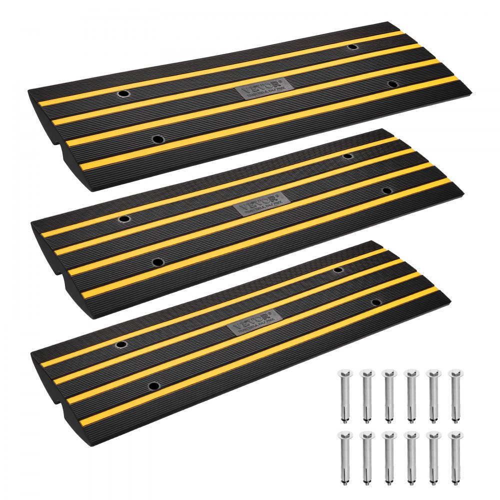 VEVOR Curb Ramp, 3 Pack Rubber Driveway Ramps, Heavy Duty 33069 lbs Weight Capacity Threshold Ramp, 2.6-inch High