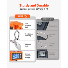 VEVOR Digital Crane Scale, 2200 lbs/1000 kg, Industrial Heavy Duty Hanging Scale with Remote Control, Cast Aluminum