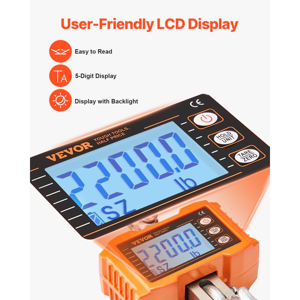 VEVOR Digital Crane Scale, 2200 lbs/1000 kg, Industrial Heavy Duty Hanging Scale with Remote Control, Cast Aluminum
