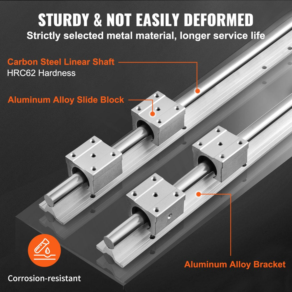 VEVOR Linear Guide Rail Set, SBR16 1000mm, 2 PCS 39.4 in/1000 mm SBR16 Guide Rails and 4 PCS SBR16UU Slide Blocks