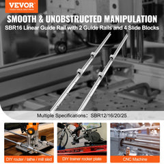 VEVOR Linear Guide Rail Set, SBR16 1500mm, 2 PCS 59 in/1500 mm SBR16 Guide Rails and 4 PCS SBR16UU Slide Blocks, Linear