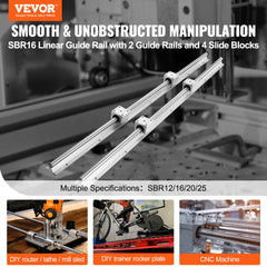 VEVOR Linear Guide Rail Set, SBR16 800mm, 2 PCS 31.5 in/800 mm SBR16 Guide Rails and 4 PCS SBR16UU Slide Blocks, Linear