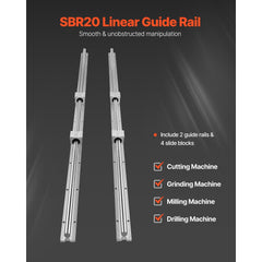 VEVOR Linear Motion Set, SBR20 1500mm, Comes with Two 59 in/1500 mm SBR20 Rails & Four SBR20UU Blocks, Ideal for DIY