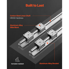 VEVOR Linear Motion Set, SBR20 1500mm, Comes with Two 59 in/1500 mm SBR20 Rails & Four SBR20UU Blocks, Ideal for DIY