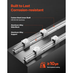 VEVOR Linear Rail Kit, SBR20, 2Pcs 2000 mm (78.74 inch) Linear Motion Guide Rails and 4Pcs Bearing Slide Blocks, Fully