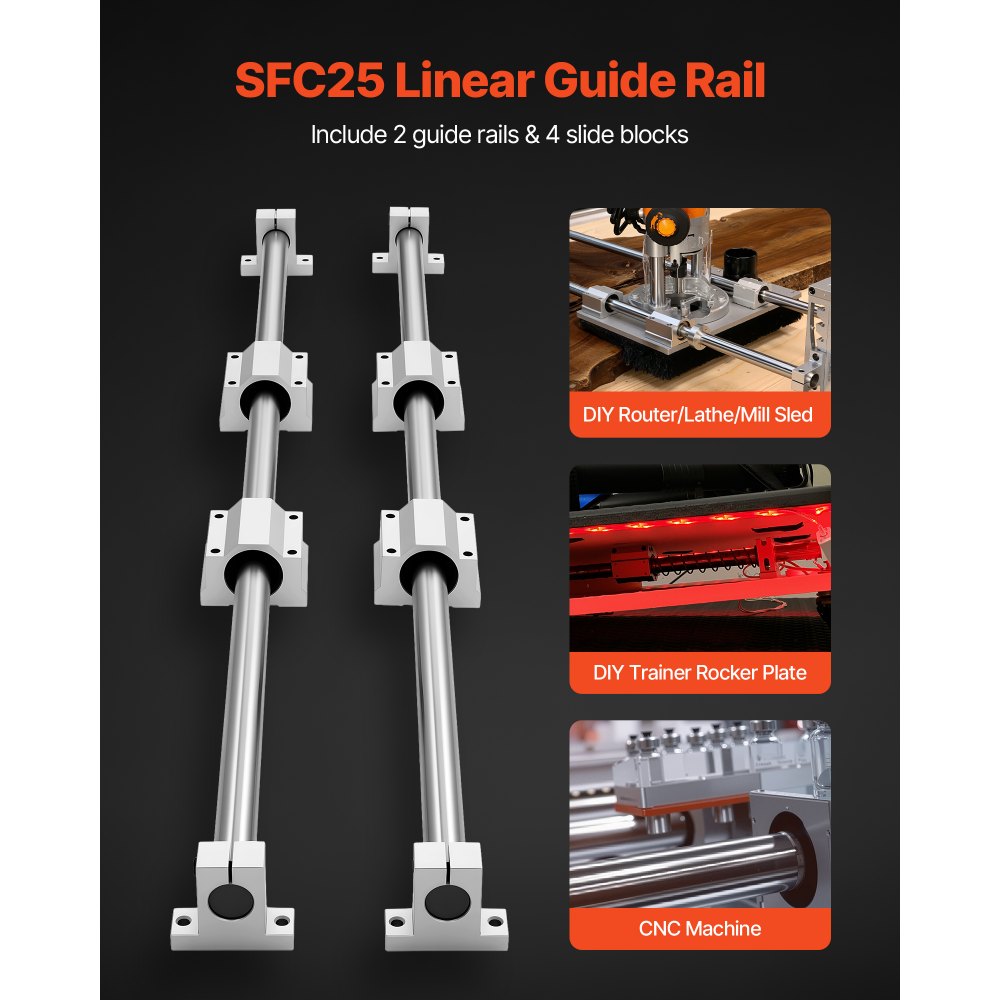 VEVOR Linear Rail Kit, SFC25, 2Pcs 1000 mm (39.4 inch) Linear Motion Guide Rails and 4Pcs Bearing Slide Blocks, for DIY