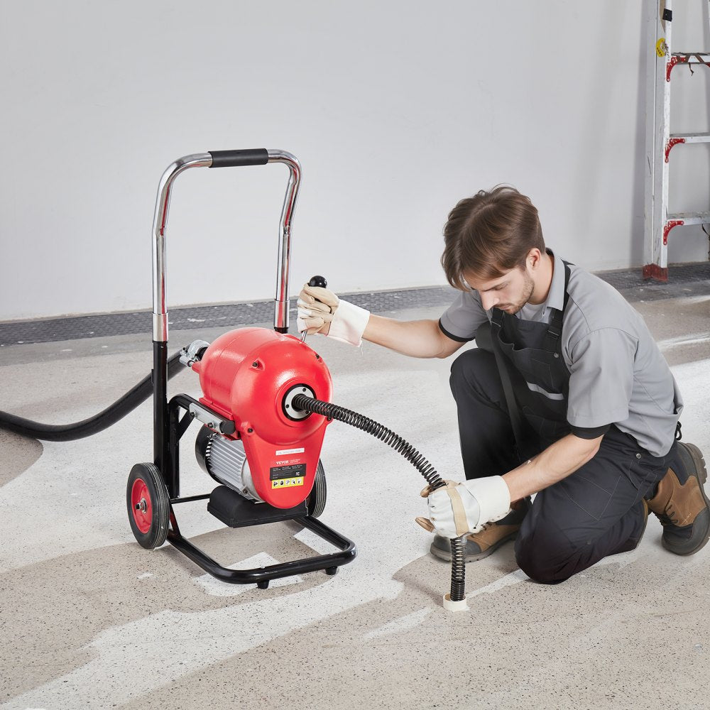 VEVOR Drain Cleaner Machine 120FT x 6/5 Inch, 1100W Electric Sewer Snake Auger Manual Feed - with 6 Cutters and CW/CCW