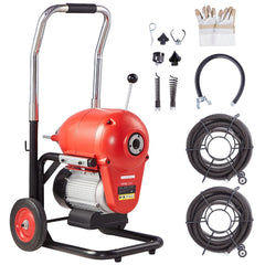 VEVOR Drain Cleaner Machine 120FT x 6/5 Inch, 1100W Electric Sewer Snake Auger Manual Feed - with 6 Cutters and CW/CCW