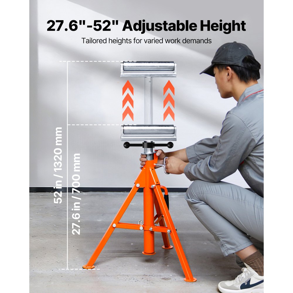VEVOR Roller Stand, Heavy Duty 2500 LBS Load Capacity, 27.6"-52" Height Adjustable, 45# Steel Folding Roller Support
