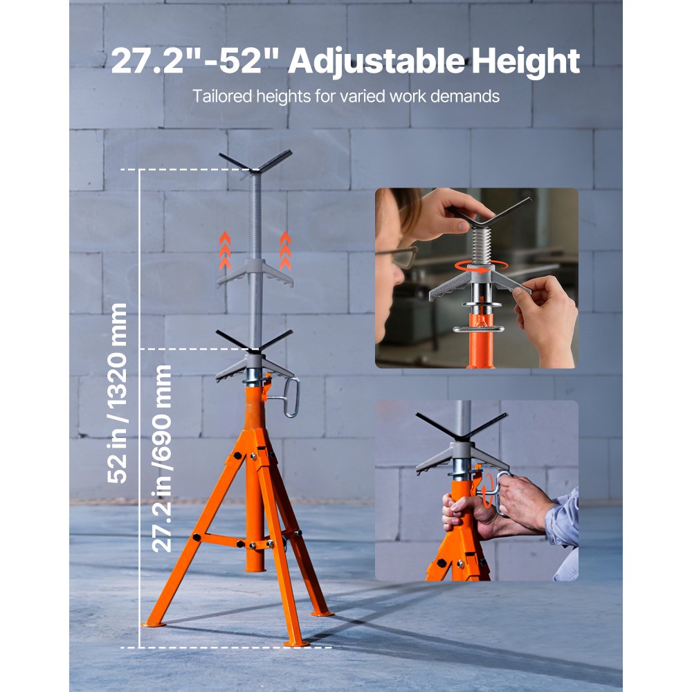 VEVOR Pipe Stand, 2500LBS Heavy Duty Pipe Stands, 27.2"-52" Height Adjustable V Head Pipe Stand, 45# Steel Folding
