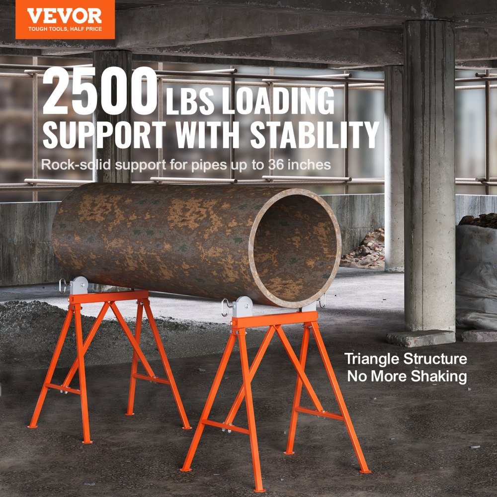 VEVOR Pipe Stand with Roller Head, Heavy Duty 2500 LBS Load Capacity, Suitable for 2-36 inches Pipes, 45# Steel Roller