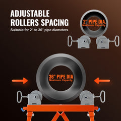 VEVOR Pipe Stand with Roller Head, Heavy Duty 2500 LBS Load Capacity, Suitable for 2-36 inches Pipes, 45# Steel Roller