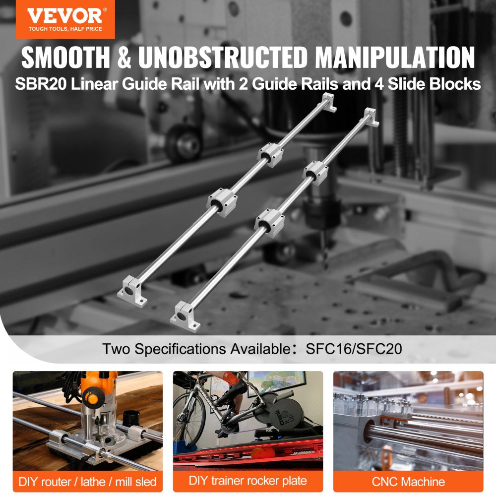 VEVOR Linear Guide Set, SFC20 1000mm, Comes with Two 39.4 in/1000 mm SFC20 Guides, Four SC20 Slide Blocks, and Four