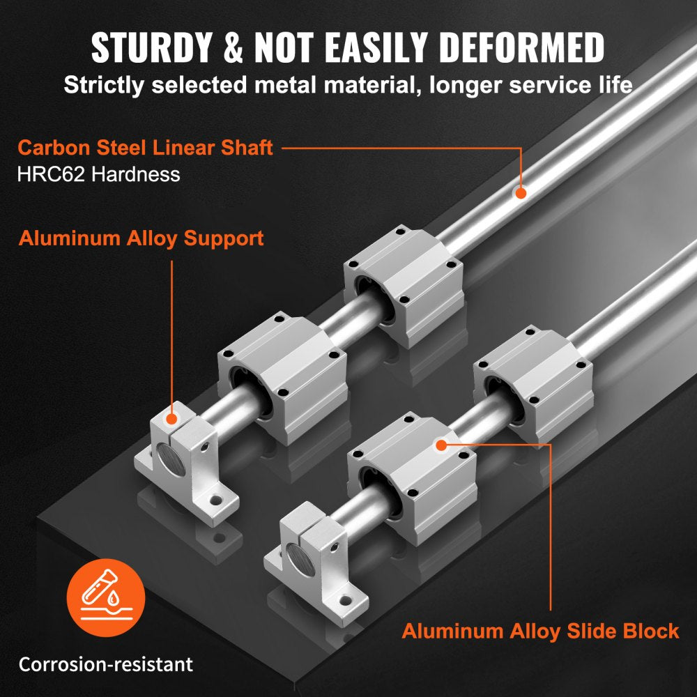 VEVOR Linear Guide Rail Set, SFC20 1200 mm, 2 PCS 47.2 in/1200 mm SFC20 Guide Rails 4 PCS SC20 Slide Blocks 4 PCS Rail