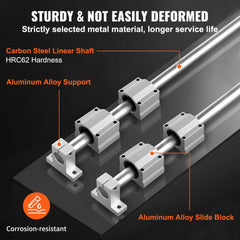 VEVOR Linear Guide Rail Set, SFC20 1200 mm, 2 PCS 47.2 in/1200 mm SFC20 Guide Rails 4 PCS SC20 Slide Blocks 4 PCS Rail