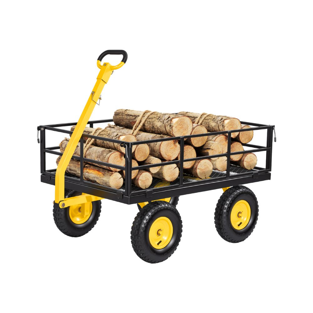 VEVOR Steel Garden Cart, 1200 lbs Heavy Duty Pullable Garden Wagon Yard Cart, 2 in 1 Outdoor Metal Utility Wagon Yard