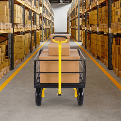 VEVOR 1400 Lbs Steel Garden Cart, Heavy Duty Pullable Garden Wagon Yard Cart, 2 in 1 Outdoor Metal Utility Wagon Yard