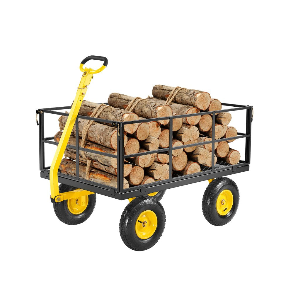 VEVOR 1400 Lbs Steel Garden Cart, Heavy Duty Pullable Garden Wagon Yard Cart, 2 in 1 Outdoor Metal Utility Wagon Yard