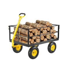 VEVOR 1400 Lbs Steel Garden Cart, Heavy Duty Pullable Garden Wagon Yard Cart, 2 in 1 Outdoor Metal Utility Wagon Yard