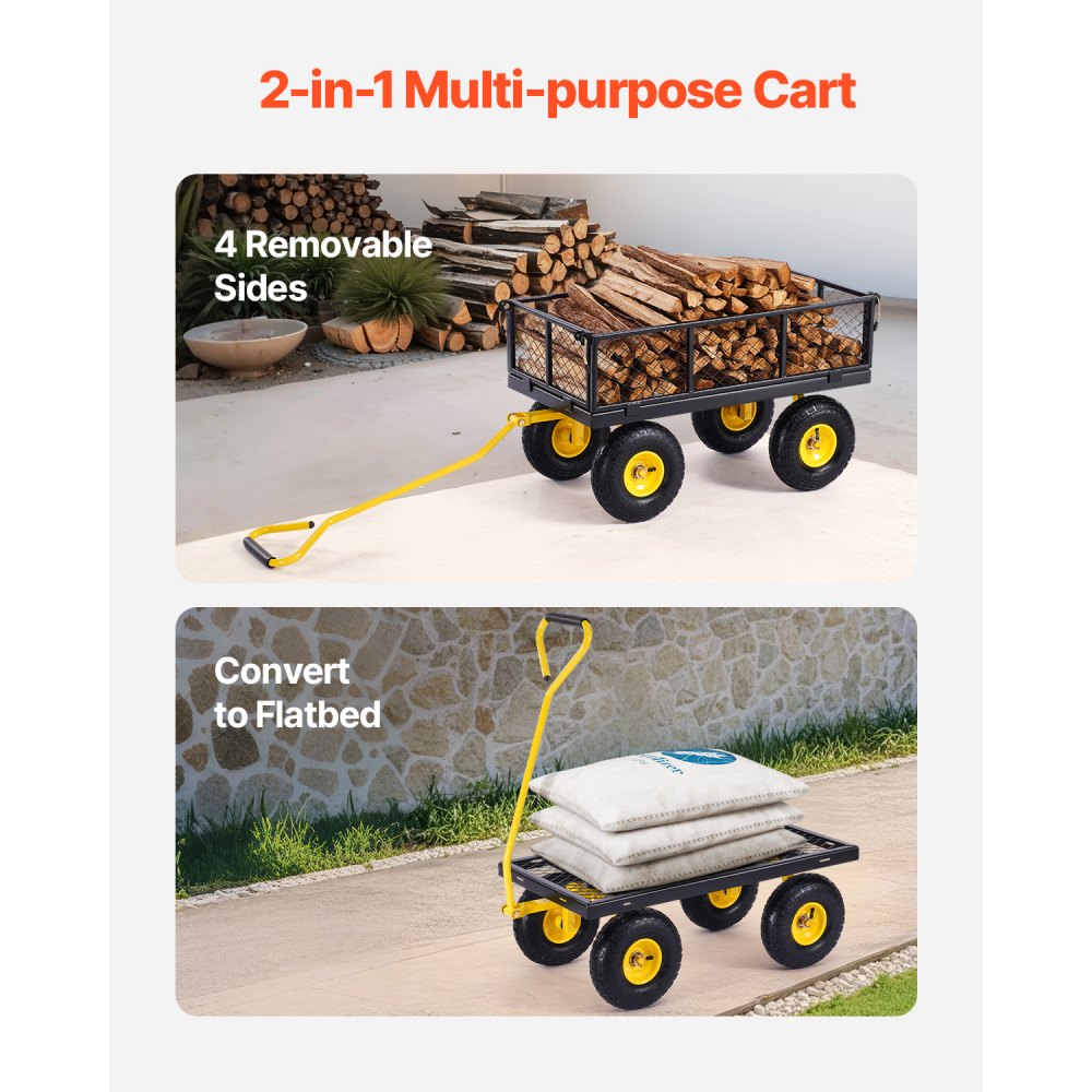 VEVOR 500 Lbs Steel Garden Cart, Heavy Duty Garden Wagon Cart Pullable on Wheels, Metal Yard Utility Wagon Carts with