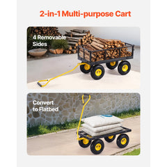 VEVOR 500 Lbs Steel Garden Cart, Heavy Duty Garden Wagon Cart Pullable on Wheels, Metal Yard Utility Wagon Carts with