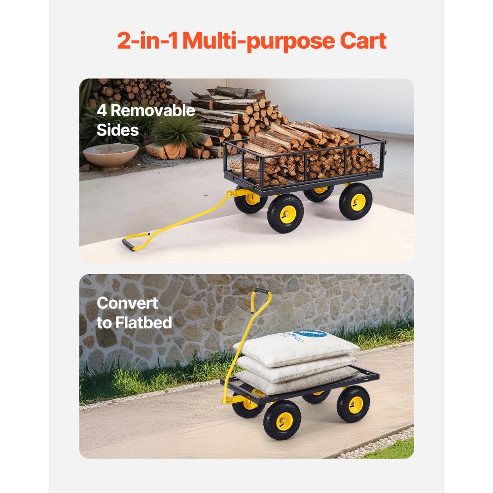VEVOR 900 Lbs Heavy Duty Steel Garden Cart, Garden Wagon Cart on Wheels, Outdoor Metal Yard Utility Wagon Carts with