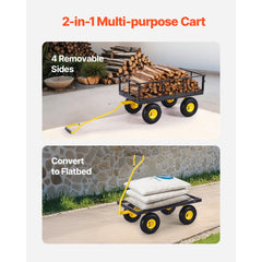 VEVOR 900 Lbs Heavy Duty Steel Garden Cart, Garden Wagon Cart on Wheels, Outdoor Metal Yard Utility Wagon Carts with