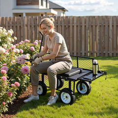 VEVOR Garden Cart with Seat, 500 LBS, Rolling Steel Garden Work Seat with Wheels, Heavy Duty Gardening Stool, with Tool