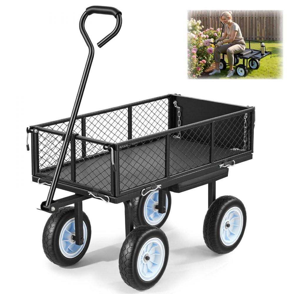 VEVOR Garden Cart with Seat, 500 LBS, Rolling Steel Garden Work Seat with Wheels, Heavy Duty Gardening Stool, with Tool