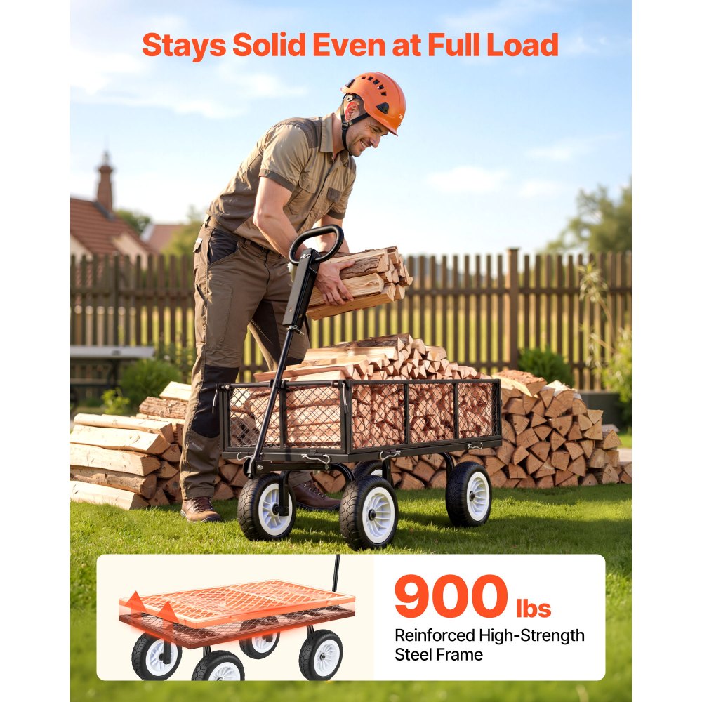 VEVOR Garden Cart, 900 LBS, Heavy Duty Steel Yard and Garden Utility Wagon with 10-Inch Tires, Outdoor Gardening Stool