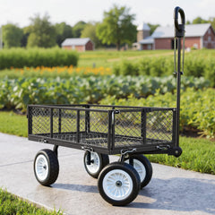 VEVOR Garden Cart, 900 LBS, Heavy Duty Steel Yard and Garden Utility Wagon with 10-Inch Tires, Outdoor Gardening Stool