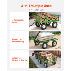 VEVOR Steel Garden Cart, 1200 lbs Heavy Duty Pullable Garden Wagon Yard Cart, 2 in 1 Outdoor Metal Utility Wagon Yard
