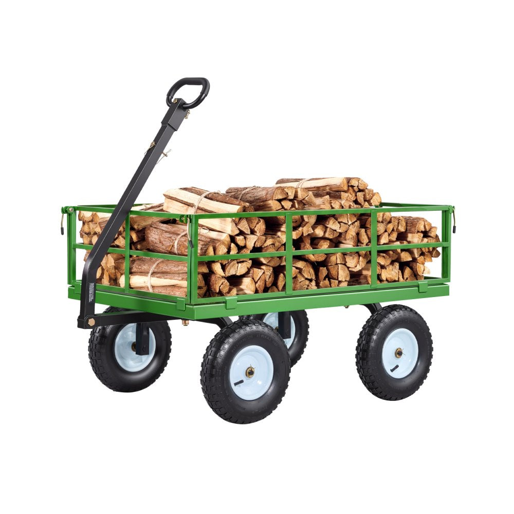 VEVOR Steel Garden Cart, 1200 lbs Heavy Duty Pullable Garden Wagon Yard Cart, 2 in 1 Outdoor Metal Utility Wagon Yard
