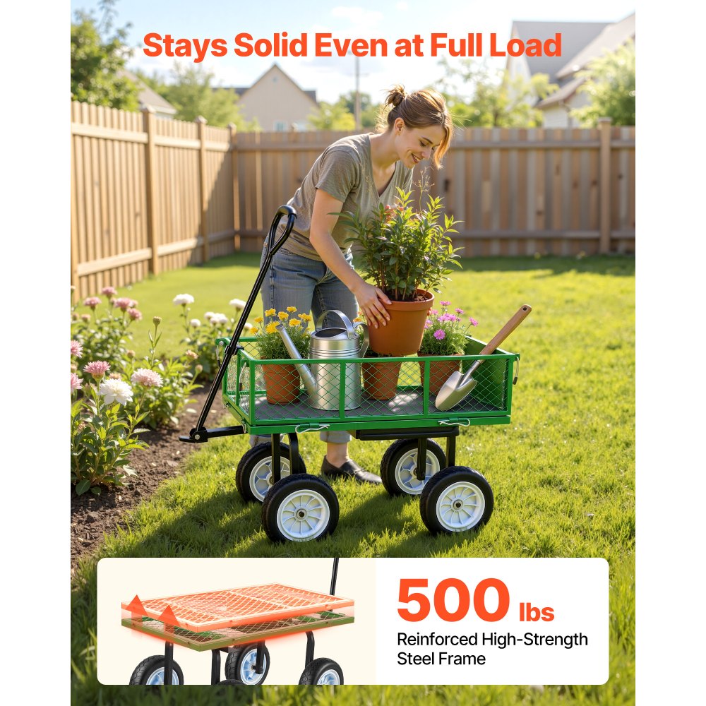 VEVOR Garden Cart with Seat, 500 LBS, Rolling Steel Garden Work Seat with Wheels, Heavy Duty Gardening Stool, with Tool