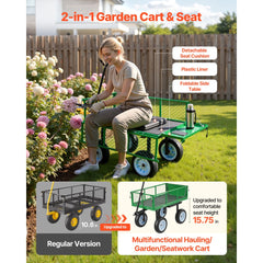 VEVOR Garden Cart with Seat, 500 LBS, Rolling Steel Garden Work Seat with Wheels, Heavy Duty Gardening Stool, with Tool