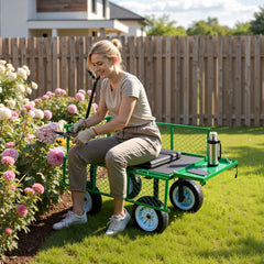 VEVOR Garden Cart with Seat, 500 LBS, Rolling Steel Garden Work Seat with Wheels, Heavy Duty Gardening Stool, with Tool