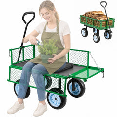 VEVOR Garden Cart with Seat, 500 LBS, Rolling Steel Garden Work Seat with Wheels, Heavy Duty Gardening Stool, with Tool
