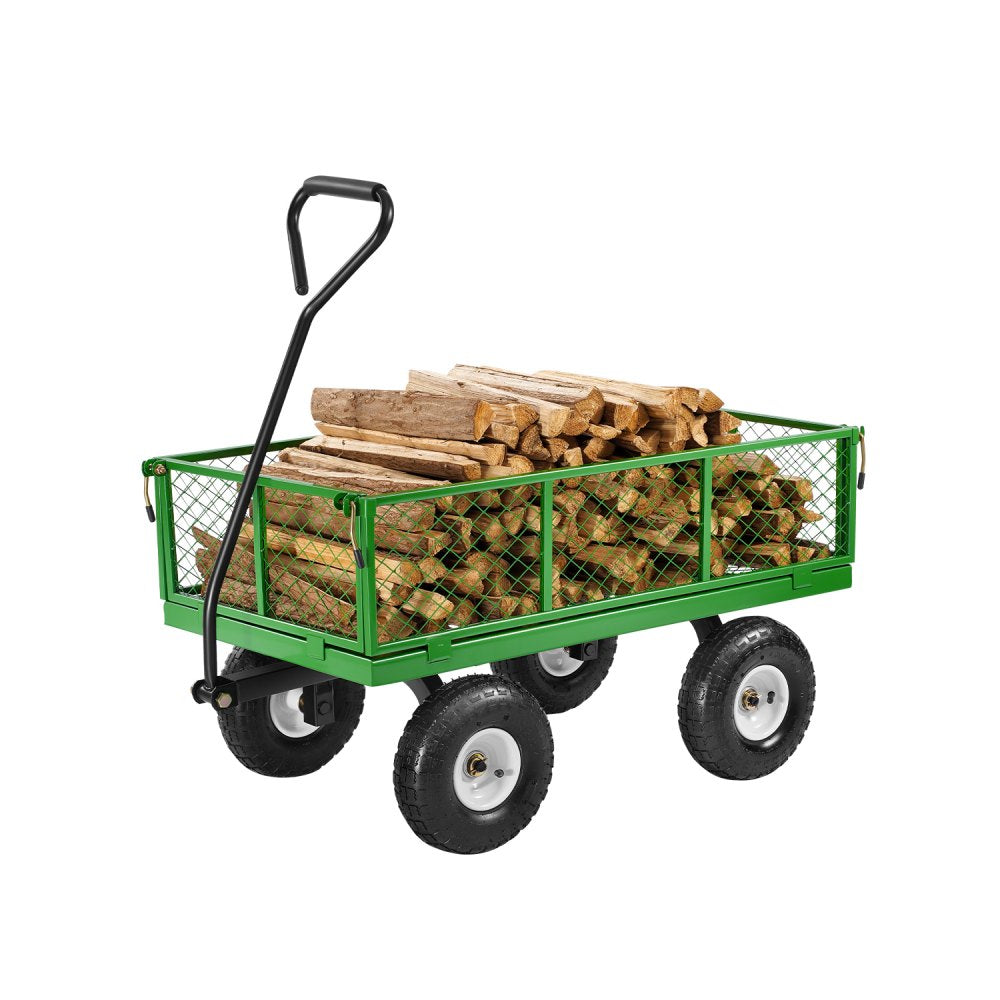 VEVOR 900 Lbs Steel Garden Cart on Wheels, Heavy Duty Pullable Garden Wagon Yard Cart, Outdoor Metal Utility Wagon with