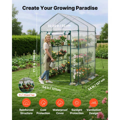 VEVOR Walk-in Green House, 54 x 54 x 77.2 in, Greenhouse with Shelves, High Strength PE Cover with Zipper Door and