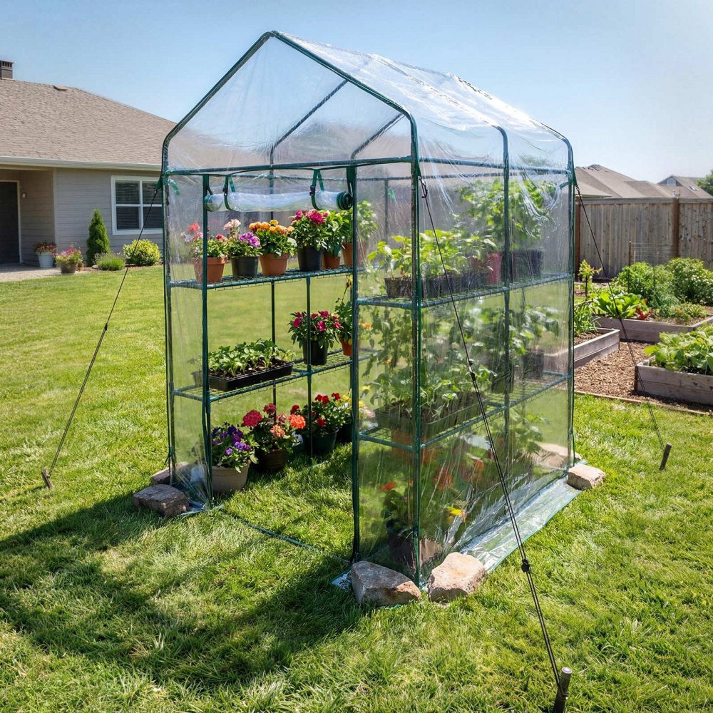 VEVOR Walk-in Green House, 54 x 54 x 77.2 in, Greenhouse with Shelves, High Strength PE Cover with Zipper Door and
