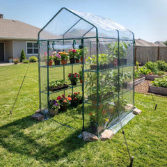 VEVOR Walk-in Green House, 54 x 54 x 77.2 in, Greenhouse with Shelves, High Strength PE Cover with Zipper Door and