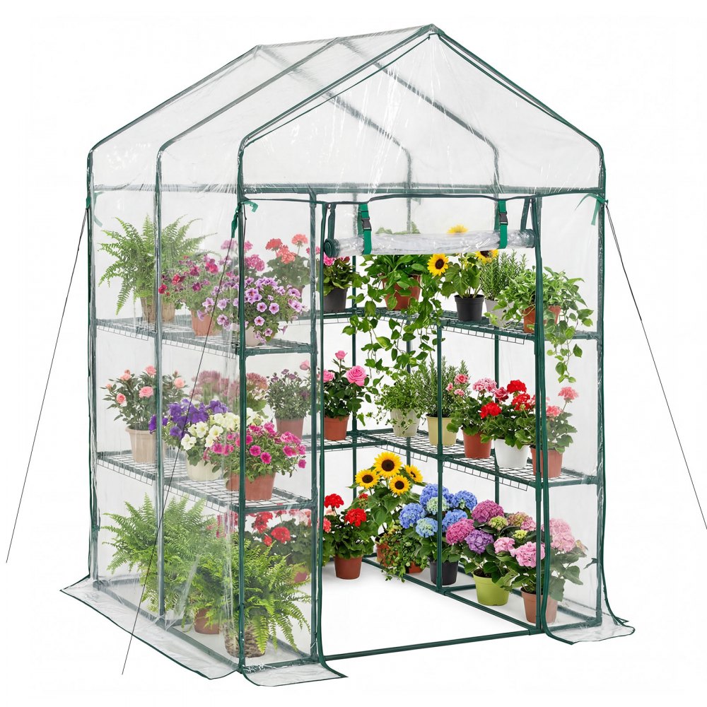 VEVOR Walk-in Green House, 54 x 54 x 77.2 in, Greenhouse with Shelves, High Strength PE Cover with Zipper Door and