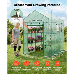 VEVOR Walk-in Green House, 54 x 81.1 x 77.2 in, Greenhouse with Shelves, High Strength PE Cover with Zipper Door and