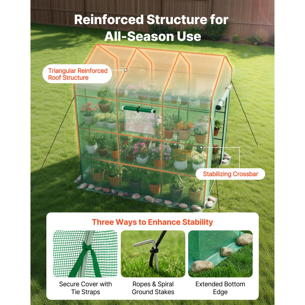 VEVOR Walk-in Green House, 54 x 81.1 x 77.2 in, Greenhouse with Shelves, High Strength PE Cover with Zipper Door and