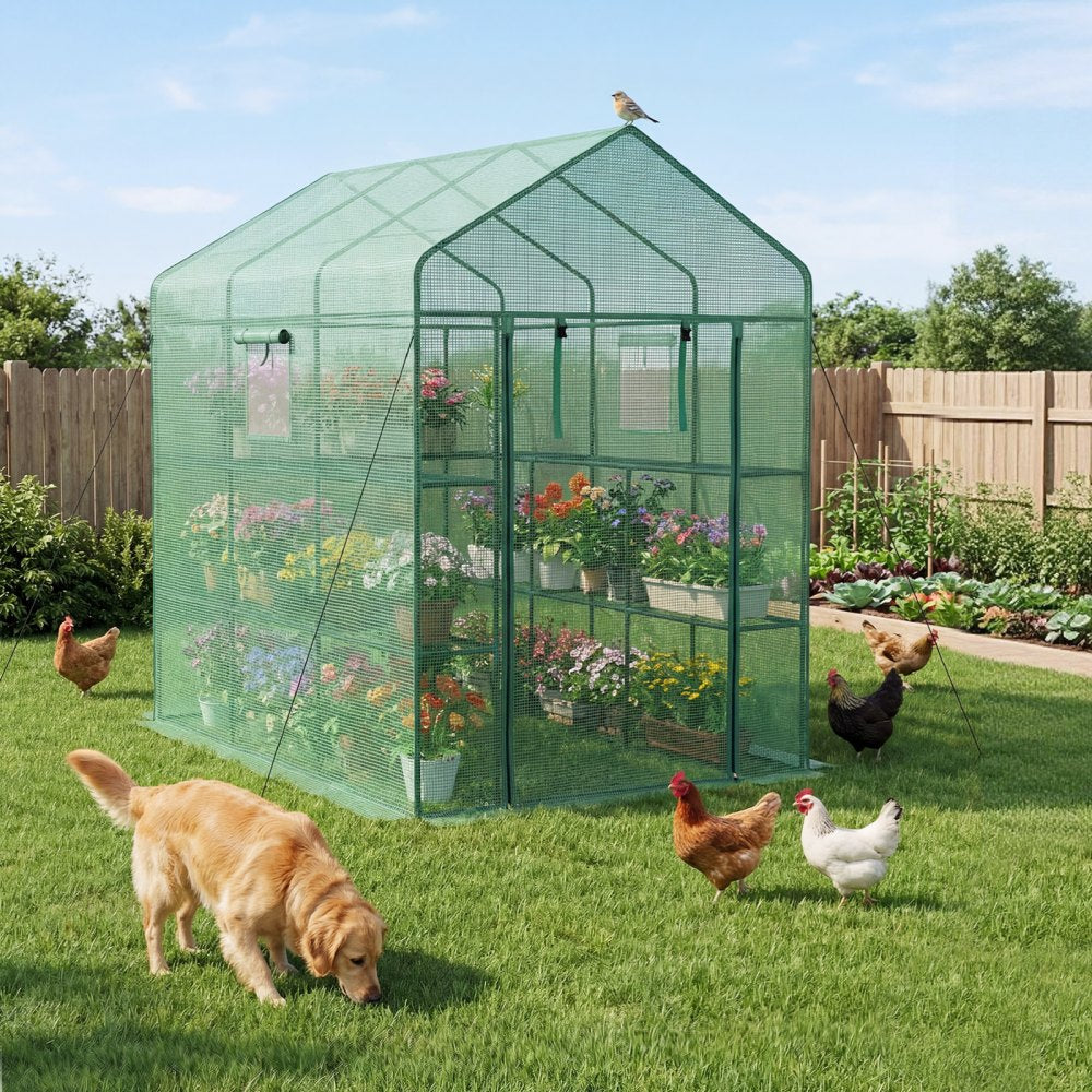 VEVOR Walk-in Green House, 54 x 81.1 x 77.2 in, Greenhouse with Shelves, High Strength PE Cover with Zipper Door and