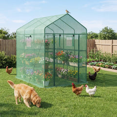 VEVOR Walk-in Green House, 54 x 81.1 x 77.2 in, Greenhouse with Shelves, High Strength PE Cover with Zipper Door and