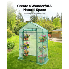 VEVOR Walk-in Greenhouse, 55.5" x 28.3" x 78.7" Greenhouse for Outdoors with PE Cover, 2 Tiers 4 Shelves, Roll-Up