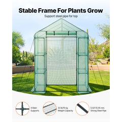 VEVOR Walk-in Greenhouse, 55.5" x 28.3" x 78.7" Greenhouse for Outdoors with PE Cover, 2 Tiers 4 Shelves, Roll-Up